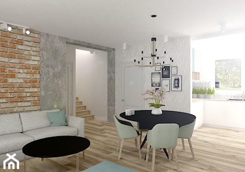 Dom w Baranowie - Średni biały brązowy salon z jadalnią, styl nowoczesny - zdjęcie od ememstudio