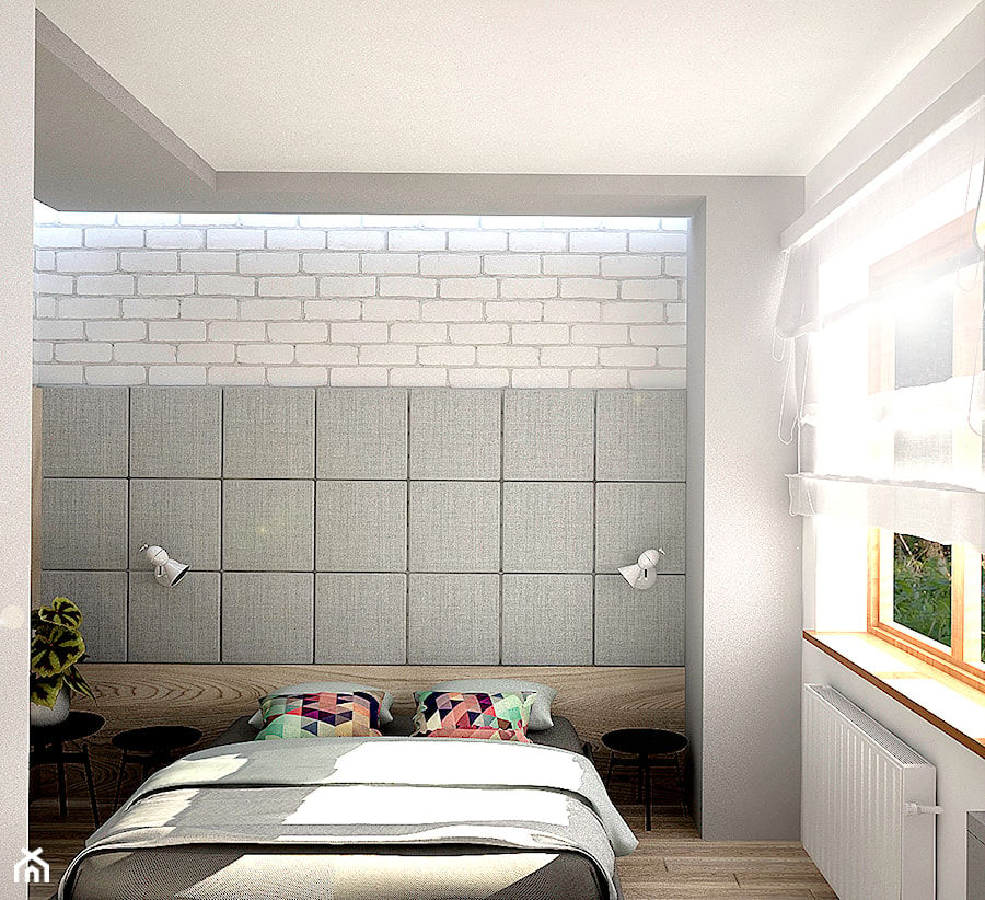 Dom pod Poznaniem 2 - Średnia biała szara sypialnia, styl nowoczesny - zdjęcie od ememstudio