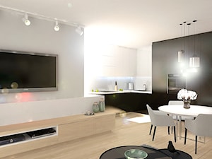 Mieszkanie w Poznaniu - Biały salon z kuchnią z jadalnią, styl skandynawski - zdjęcie od ememstudio