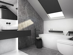 Łazienki - Średnia na poddaszu łazienka z oknem, styl minimalistyczny - zdjęcie od FOORMA Pracownia Architektury Wnętrz