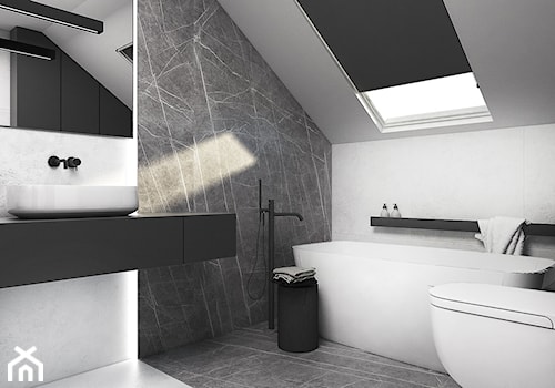 Łazienki - Średnia na poddaszu łazienka z oknem, styl minimalistyczny - zdjęcie od FOORMA Pracownia Architektury Wnętrz