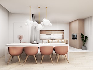Dom Tychy II - Duża biała jadalnia w salonie, styl nowoczesny - zdjęcie od FOORMA Pracownia Architektury Wnętrz