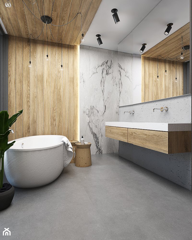 Salon łazienkowy - Średnia na poddaszu bez okna z dwoma umywalkami łazienka, styl minimalistyczny - zdjęcie od FOORMA Pracownia Architektury Wnętrz - Homebook