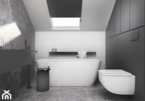 Łazienki - Średnia na poddaszu z marmurową podłogą łazienka z oknem, styl minimalistyczny - zdjęcie od FOORMA Pracownia Architektury Wnętrz