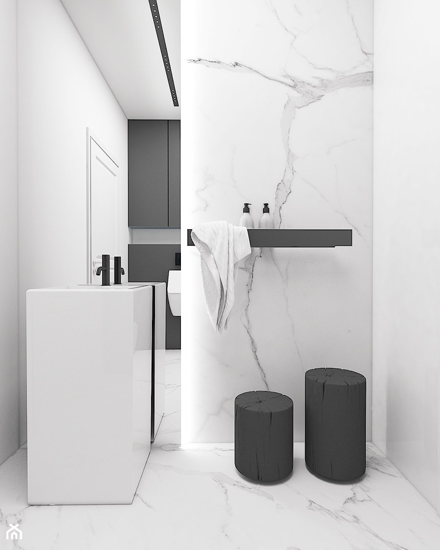 Łazienki - Mała bez okna z lustrem z marmurową podłogą łazienka, styl minimalistyczny - zdjęcie od FOORMA Pracownia Architektury Wnętrz