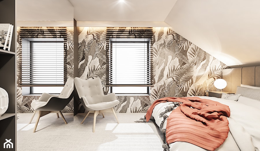 Dom Łaziska - Średnia biała szara sypialnia na poddaszu, styl nowoczesny - zdjęcie od FOORMA Pracownia Architektury Wnętrz