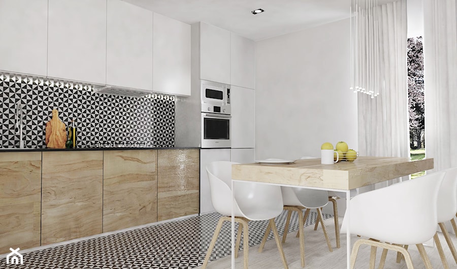 Salon - Średnia otwarta z salonem biała z zabudowaną lodówką kuchnia jednorzędowa, styl nowoczesny - zdjęcie od FOORMA Pracownia Architektury Wnętrz