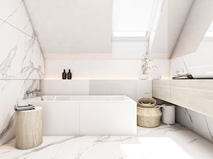 Dom Rybnik - Średnia na poddaszu z marmurową podłogą łazienka z oknem, styl nowoczesny - zdjęcie od FOORMA Pracownia Architektury Wnętrz