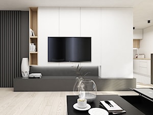 Mieszkanie Jaworzno - Mały biały czarny salon z kuchnią, styl nowoczesny - zdjęcie od FOORMA Pracownia Architektury Wnętrz