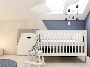 Dom w Skawinie - Mały biały niebieski pokój dziecka dla niemowlaka dla chłopca dla dziewczynki, sty ... - zdjęcie od FOORMA Pracownia Architektury Wnętrz