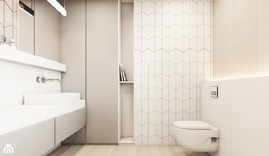 Łazienki - Mała na poddaszu bez okna łazienka, styl minimalistyczny - zdjęcie od FOORMA Pracownia Architektury Wnętrz
