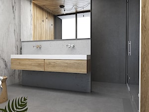 Salon łazienkowy - Średnia z lustrem z dwoma umywalkami z marmurową podłogą łazienka z oknem, styl minimalistyczny - zdjęcie od FOORMA Pracownia Architektury Wnętrz