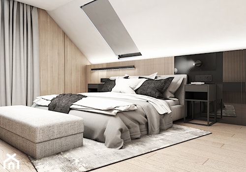 Dom Pęćlin - Duża beżowa biała brązowa sypialnia, styl nowoczesny - zdjęcie od FOORMA Pracownia Architektury Wnętrz