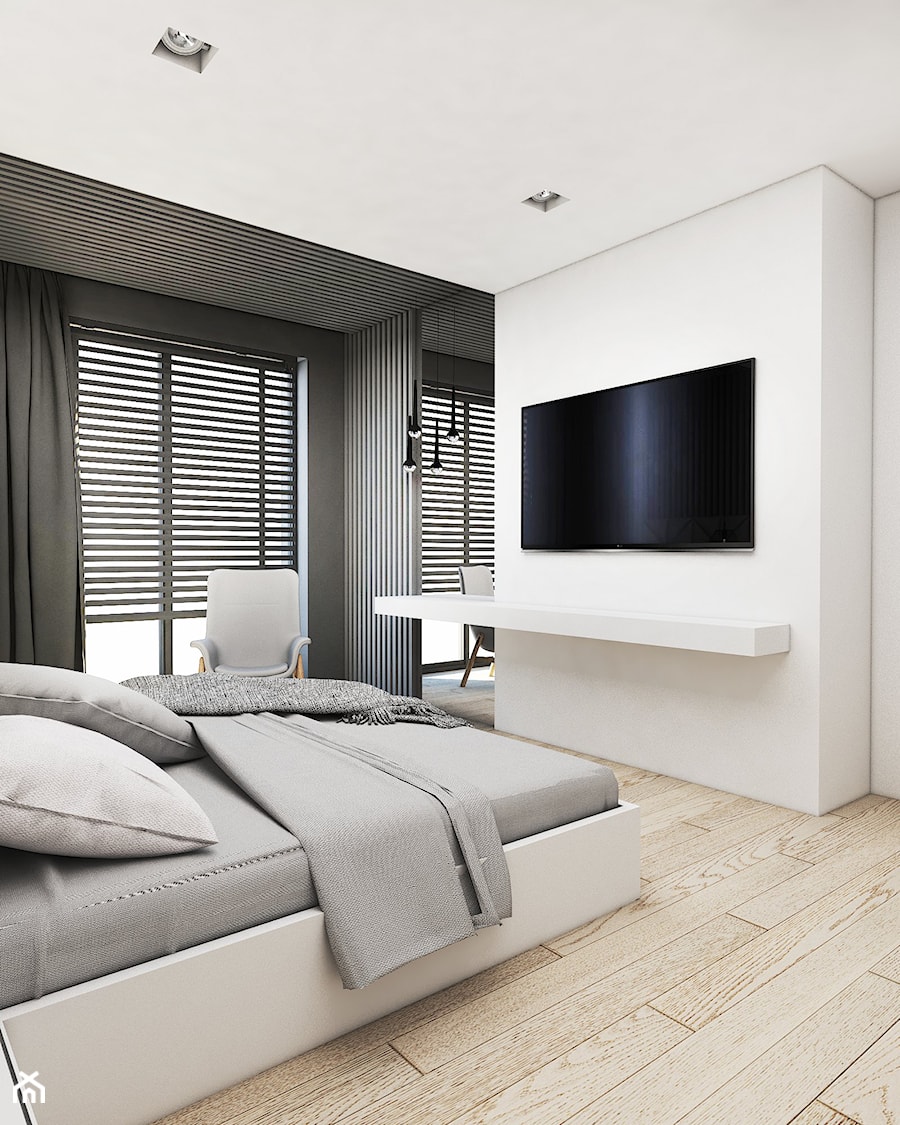 Mieszkanie Jaworzno - Mała szara sypialnia, styl nowoczesny - zdjęcie od FOORMA Pracownia Architektury Wnętrz