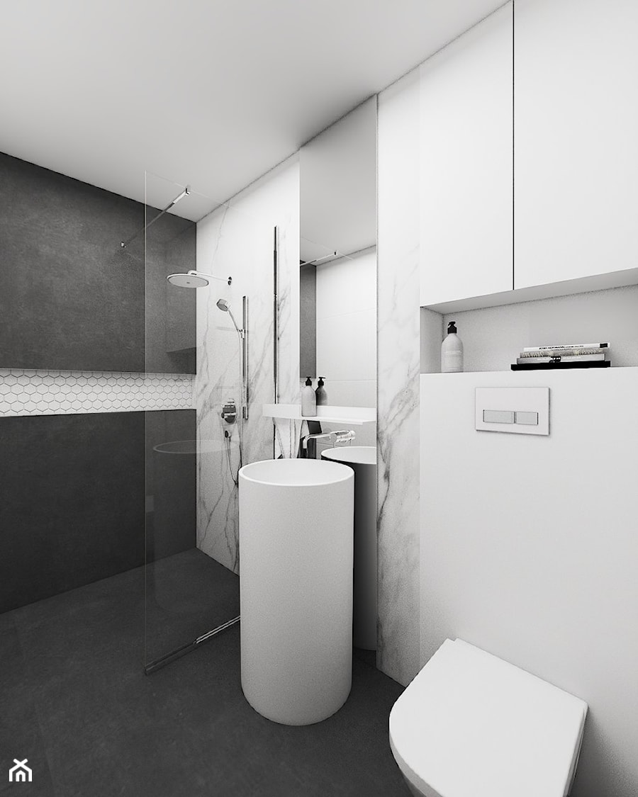 Mieszkanie Dąbrowa Górnicza - Średnia bez okna z marmurową podłogą łazienka, styl nowoczesny - zdjęcie od FOORMA Pracownia Architektury Wnętrz