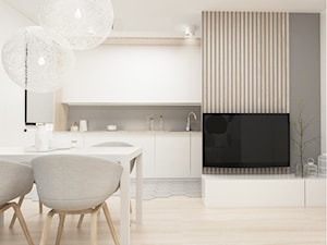 Ciepłe mieszkanie - Średnia szara jadalnia w salonie, styl skandynawski - zdjęcie od FOORMA Pracownia Architektury Wnętrz