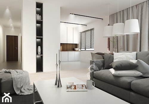 Eleganckie mieszkanie - Średni biały salon z kuchnią, styl nowoczesny - zdjęcie od FOORMA Pracownia Architektury Wnętrz