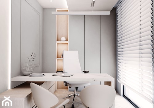Projekt Domu w Mysłowicach - Średnie w osobnym pomieszczeniu białe szare biuro, styl nowoczesny - zdjęcie od FOORMA Pracownia Architektury Wnętrz
