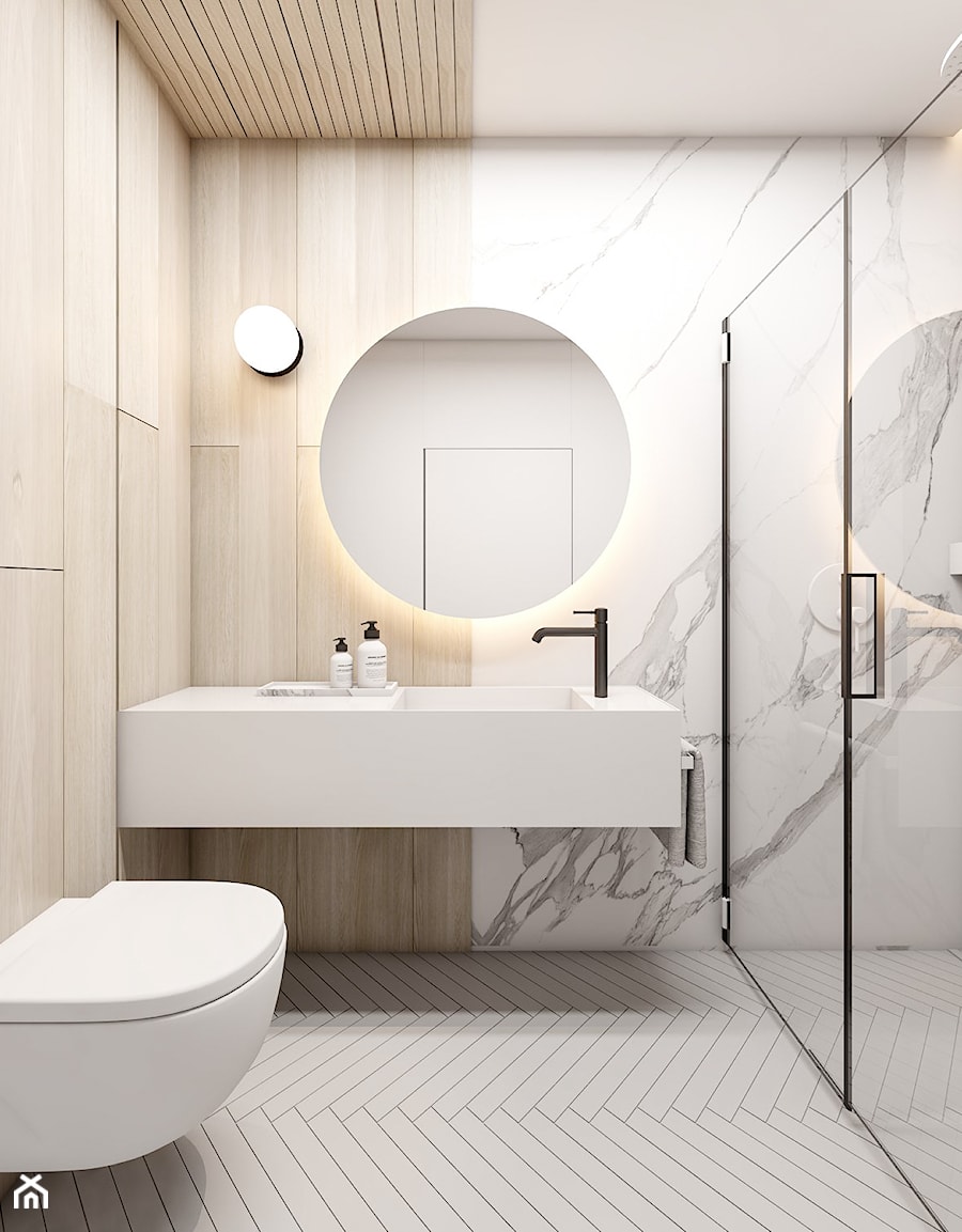 Dom Rybnik - Średnia bez okna z lustrem łazienka, styl nowoczesny - zdjęcie od FOORMA Pracownia Architektury Wnętrz