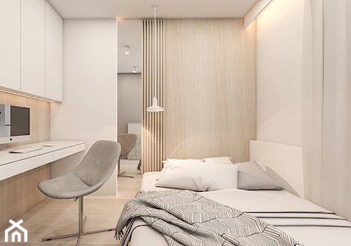Mieszkanie w Warszawie II - Mała biała szara z biurkiem sypialnia, styl skandynawski - zdjęcie od FOORMA Pracownia Architektury Wnętrz