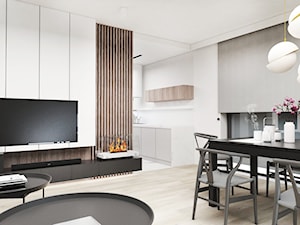 Dom Olkusz - Mały biały szary salon z kuchnią z jadalnią, styl nowoczesny - zdjęcie od FOORMA Pracownia Architektury Wnętrz