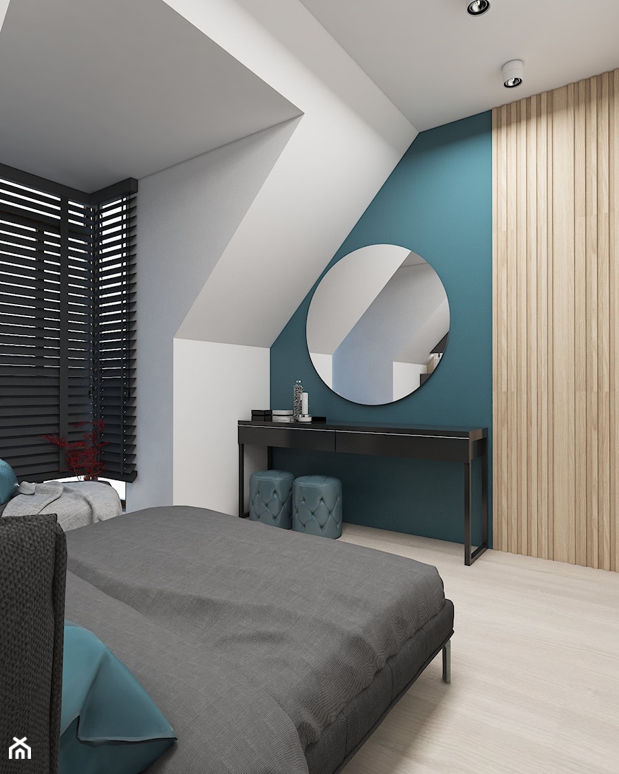 Dom Mogilany - Średnia biała niebieska sypialnia na poddaszu, styl nowoczesny - zdjęcie od FOORMA Pracownia Architektury Wnętrz
