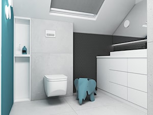 Łazienki - Średnia na poddaszu z lustrem łazienka z oknem, styl minimalistyczny - zdjęcie od FOORMA Pracownia Architektury Wnętrz