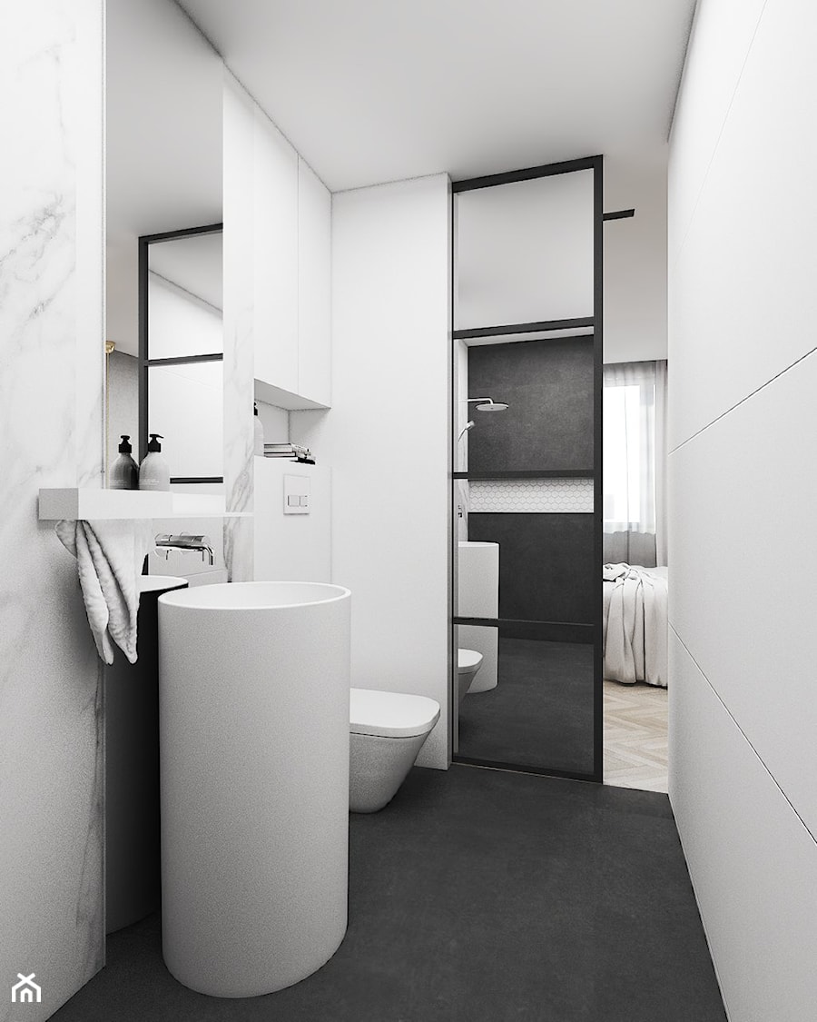 Mieszkanie Dąbrowa Górnicza - Średnia bez okna z lustrem z marmurową podłogą łazienka, styl nowoczesny - zdjęcie od FOORMA Pracownia Architektury Wnętrz