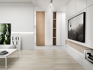 Mieszkanie Kraków - Średni biały salon z bibiloteczką, styl nowoczesny - zdjęcie od FOORMA Pracownia Architektury Wnętrz