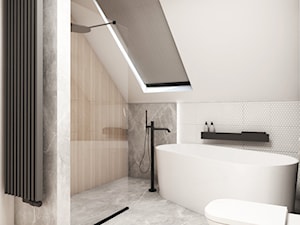 Dom Pęćlin - Średnia na poddaszu z punktowym oświetleniem łazienka z oknem, styl nowoczesny - zdjęcie od FOORMA Pracownia Architektury Wnętrz