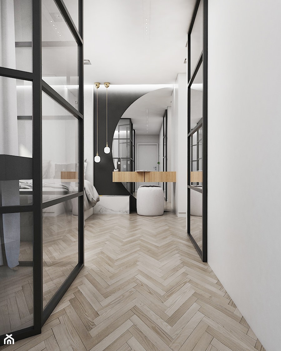 Mieszkanie Dąbrowa Górnicza - Średnia biała czarna sypialnia, styl nowoczesny - zdjęcie od FOORMA Pracownia Architektury Wnętrz