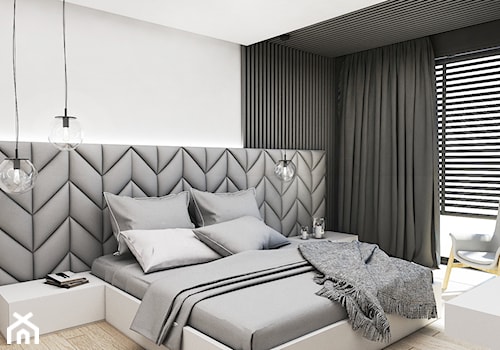 Mieszkanie Jaworzno - Średnia biała z panelami tapicerowanymi sypialnia, styl nowoczesny - zdjęcie od FOORMA Pracownia Architektury Wnętrz