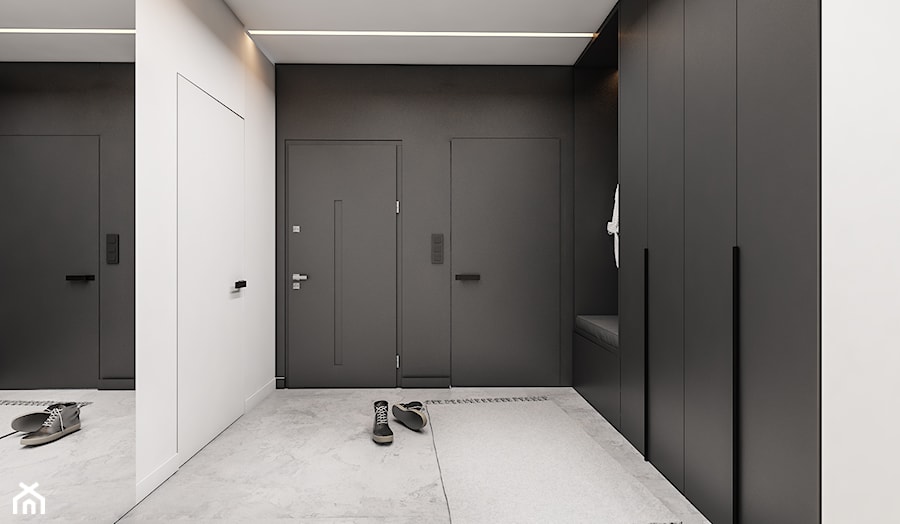 Dom Rybnik - Duży z wieszakiem biały czarny hol / przedpokój, styl nowoczesny - zdjęcie od FOORMA Pracownia Architektury Wnętrz