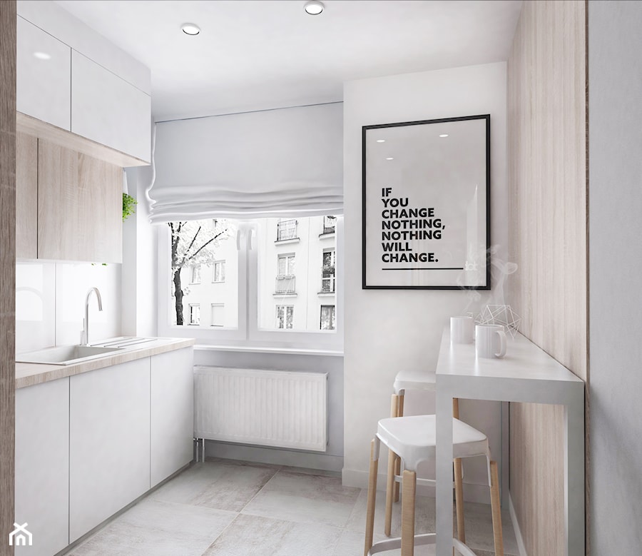 Otwarta biała szara kuchnia z oknem, styl nowoczesny - zdjęcie od FOORMA Pracownia Architektury Wnętrz