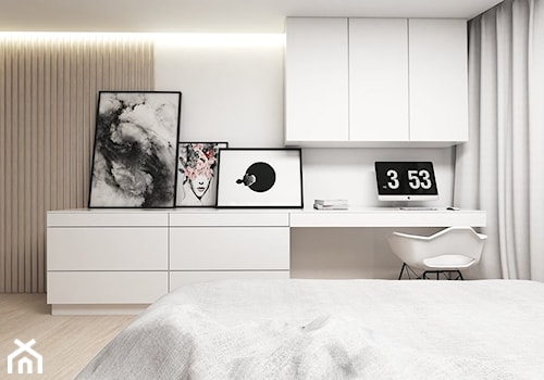 Mieszkanie Katowice II - Średnia biała z biurkiem sypialnia, styl skandynawski - zdjęcie od FOORMA Pracownia Architektury Wnętrz
