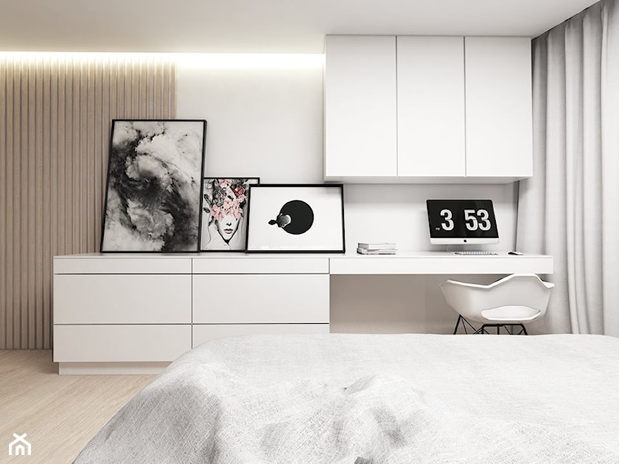 Mieszkanie Katowice II - Średnia biała z biurkiem sypialnia, styl skandynawski - zdjęcie od FOORMA Pracownia Architektury Wnętrz