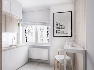 Mieszkanie Gliwice - Otwarta biała z nablatowym zlewozmywakiem kuchnia z oknem, styl nowoczesny - zdjęcie od FOORMA Pracownia Architektury Wnętrz