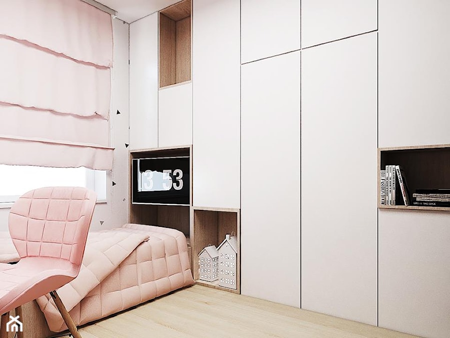 Sypialnia 2 - Mały biały pokój dziecka dla nastolatka dla dziewczynki, styl nowoczesny - zdjęcie od FOORMA Pracownia Architektury Wnętrz