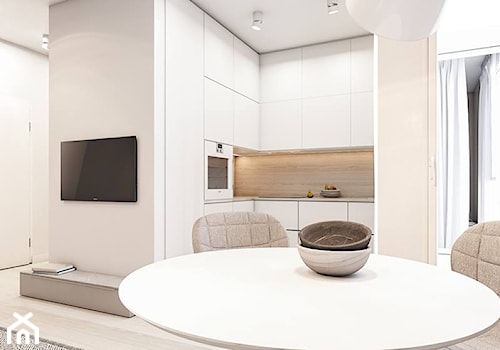 Mieszkanie w Warszawie II - Mała otwarta z salonem biała z zabudowaną lodówką kuchnia w kształcie litery u, styl minimalistyczny - zdjęcie od FOORMA Pracownia Architektury Wnętrz