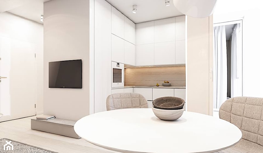 Mieszkanie w Warszawie II - Mała otwarta z salonem biała z zabudowaną lodówką kuchnia w kształcie litery u, styl minimalistyczny - zdjęcie od FOORMA Pracownia Architektury Wnętrz
