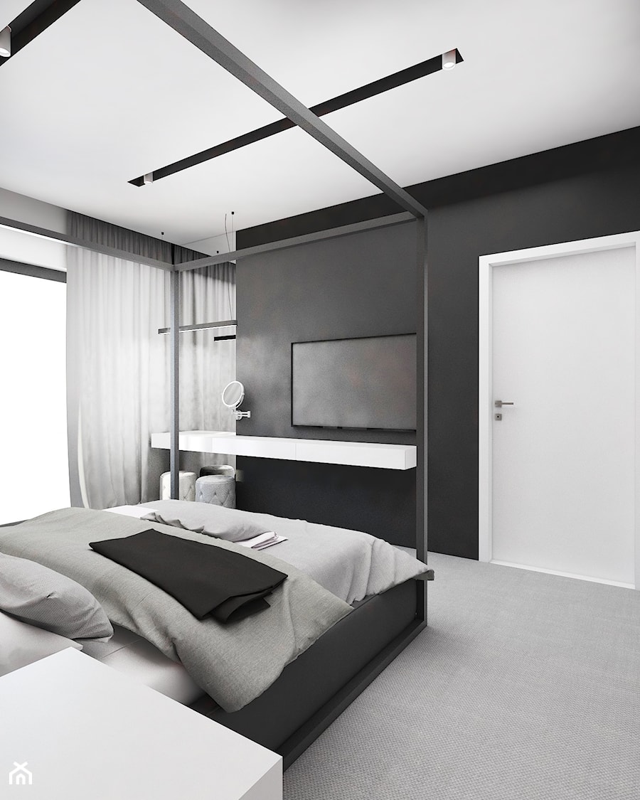 Dom Tychy III - Średnia czarna szara sypialnia, styl industrialny - zdjęcie od FOORMA Pracownia Architektury Wnętrz