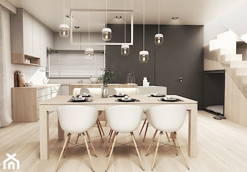 Dom w Skawinie - Średnia biała czarna jadalnia w kuchni, styl nowoczesny - zdjęcie od FOORMA Pracownia Architektury Wnętrz