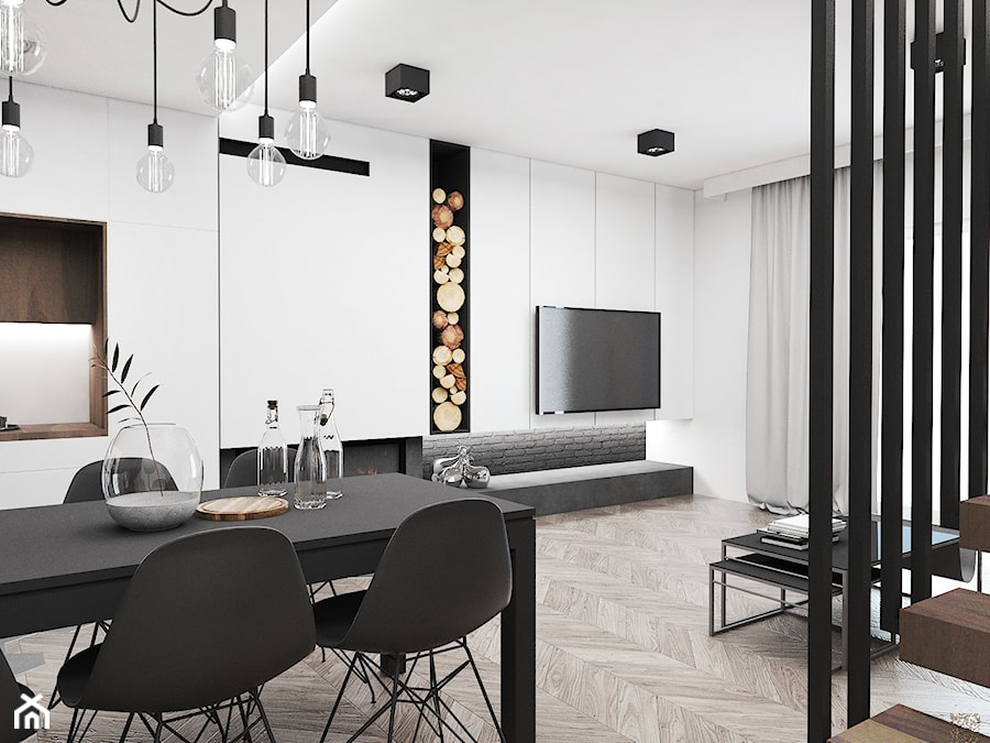 Dom Tychy III - Średni biały salon z kuchnią z jadalnią, styl industrialny - zdjęcie od FOORMA Pracownia Architektury Wnętrz