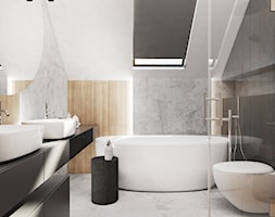 Dom Mogilany - Średnia na poddaszu z lustrem z dwoma umywalkami łazienka z oknem, styl nowoczesny - zdjęcie od FOORMA Pracownia Architektury Wnętrz - Homebook