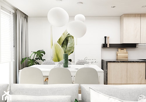 Mieszkanie Tychy - Mały biały salon z kuchnią z jadalnią, styl nowoczesny - zdjęcie od FOORMA Pracownia Architektury Wnętrz