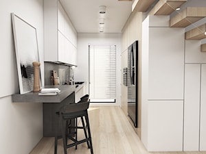 Kuchnia Tychy - Mała otwarta z kamiennym blatem biała z zabudowaną lodówką kuchnia dwurzędowa z oknem, styl minimalistyczny - zdjęcie od FOORMA Pracownia Architektury Wnętrz