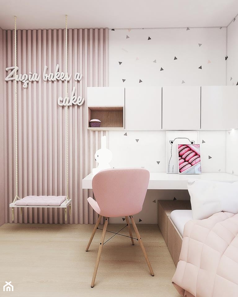 Sypialnia 2 - Mały różowy szary pokój dziecka dla dziecka dla nastolatka dla dziewczynki, styl nowoczesny - zdjęcie od FOORMA Pracownia Architektury Wnętrz