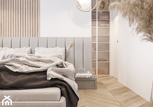 Mieszkanie dla Dwojga Warszawa - Średnia beżowa biała sypialnia, styl nowoczesny - zdjęcie od FOORMA Pracownia Architektury Wnętrz