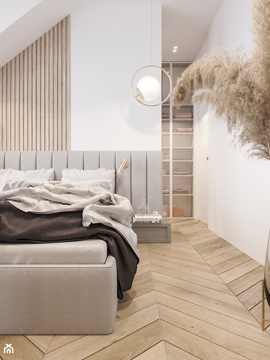 Mieszkanie dla Dwojga Warszawa - Średnia beżowa biała sypialnia, styl nowoczesny - zdjęcie od FOORMA Pracownia Architektury Wnętrz