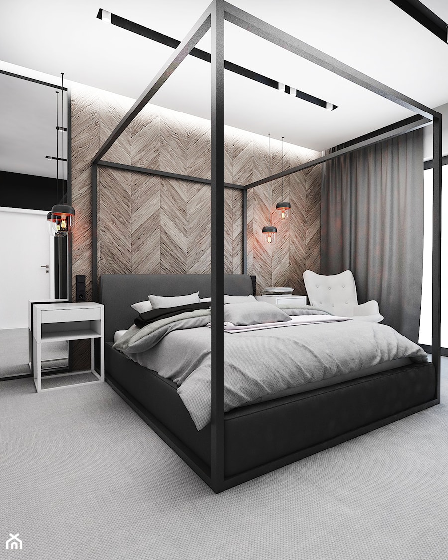 Dom Tychy III - Średnia biała czarna sypialnia, styl industrialny - zdjęcie od FOORMA Pracownia Architektury Wnętrz